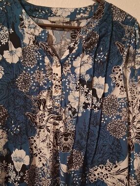 Blue Floral Henley Tunic Top - Unbranded